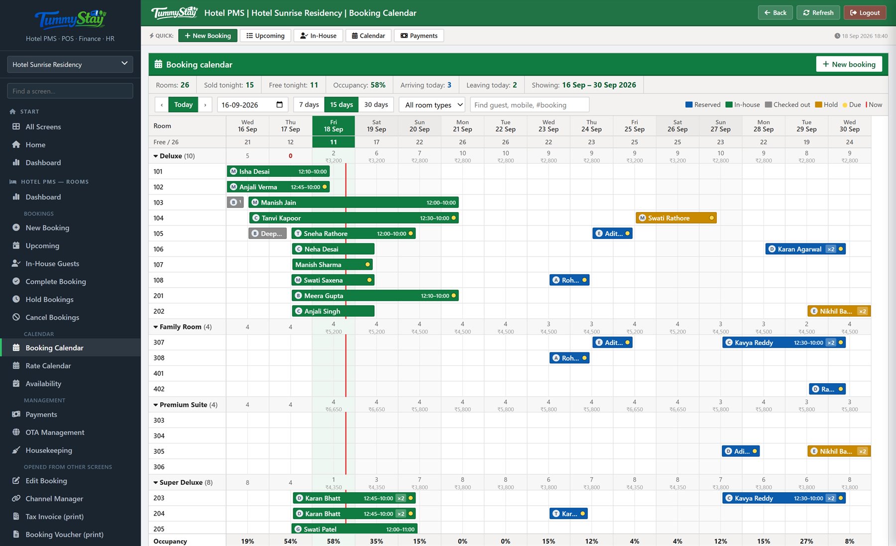 Hotel booking calendar