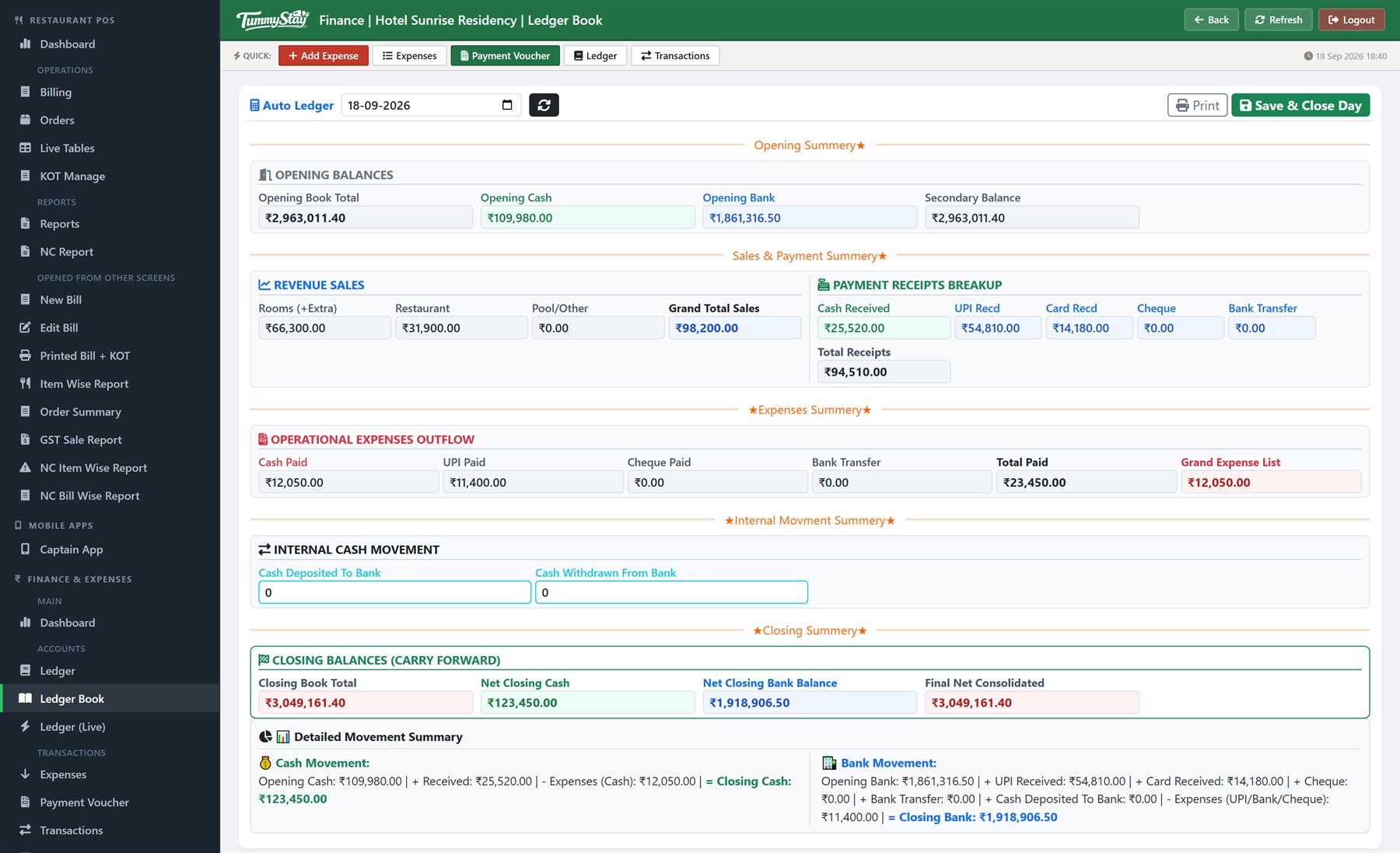 Finance ledger book screen